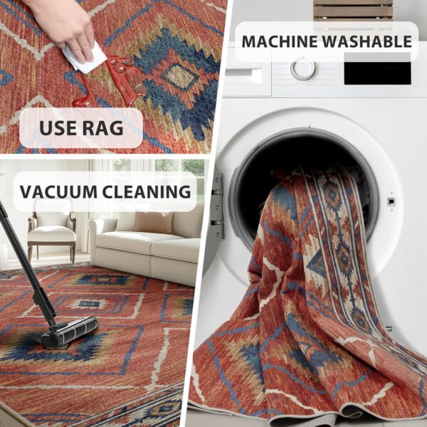 BESTSWEETIE 5x7 Area Rugs, Washable 5x7 Rugs, Non Slip Floor Carpet, Low Pile Water Repellent,Ultra Soft Moroccan Rugs for Living Room Indoor-Red/Orange - Image 5