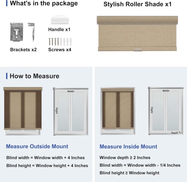Boolegon Blackout Roller Shades for Windows Linen Fabric Cordless Roller Blinds with Cassette Valance Thermal Insulated Room Darkening Window Shades for Home Door,Light Beige,Custom Sizes - Image 7
