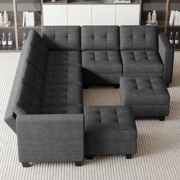 Belffin Modular Sectional Sofa Set with Ottomans Oversized U Shaped Sofa Set with Storage Seat Modular Sofa Couch with Reversible Chaises Modern Fabric Dark Grey - Image 4