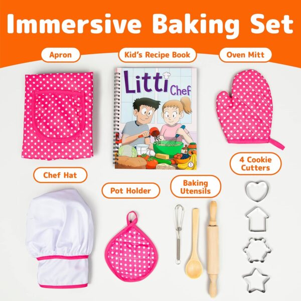 Kids Cooking and Baking Chef Set for Little Girls, Complete Cooking Sets, Toddler Dress Up & Pretend Play Dress Up Clothes for Little Girls, Kids Kitchen Toys 3-5 Years Old with Kids Aprons for Girls - Image 2