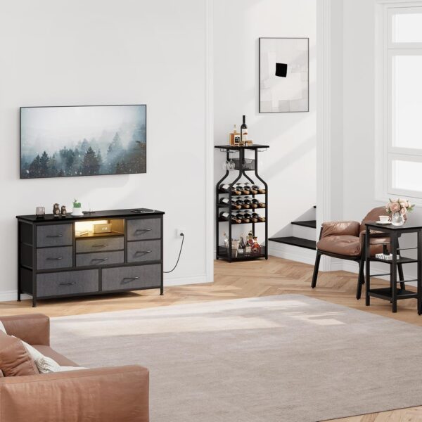 Jojoka 8 Dresser TV Stand with Power Outlet & LED for 55'' TV, Long Dresser for Bedroom with 8 Deep Drawers, Wide Console Table for Storage in Closet, Living Room, Entryway, Wood Top (Grey) - Image 7