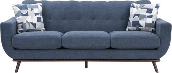 Lexicon Small Couch Mid Century Modern Sofa Living Room Sofa Couch with 2 Accent Pillows, Button Tufted Upholstered Small Sofa for Bedroom/Waiting Room/Office/Apartment, 86.5'' Sofa, Blue Chenille - Image 4