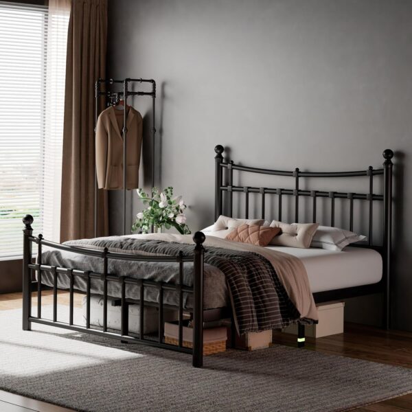 Feonase Queen Size Metal Bed Frame with Modern Iron-Art Headboard & Footboard, Platform Bed Frame with 12" Storage Space, Hardened Steel Slats, No Box Spring Needed, Black - Image 3