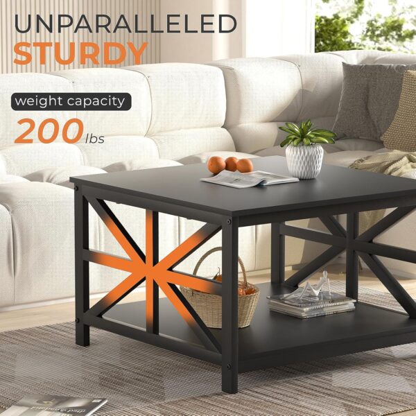 GreenForest Coffee Table with Storage, 27.6 inch Square Coffee Table, Seamless One-Piece Tabletop Design, Small Coffee Tables for Living Room, Farmhouse Sofa Table, Rustic Center Table, Black - Image 5