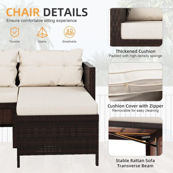 Shintenchi Outdoor Patio Furniture Sets, Wicker Patio sectional Sets 3-Piece, All Weather Wicker Rattan Patio Seating Sofas with Glass Coffee Table and Cushion (Beige) - Image 4