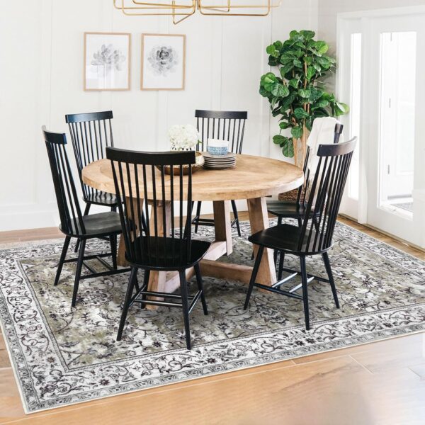 KILOCOCO Vintage Floral Area Rug, 5'x7', Taupe, Faux Wool, Machine Washable, Non-Slip, Living Room, Bedroom, Kitchen, Moroccan Style - Image 7