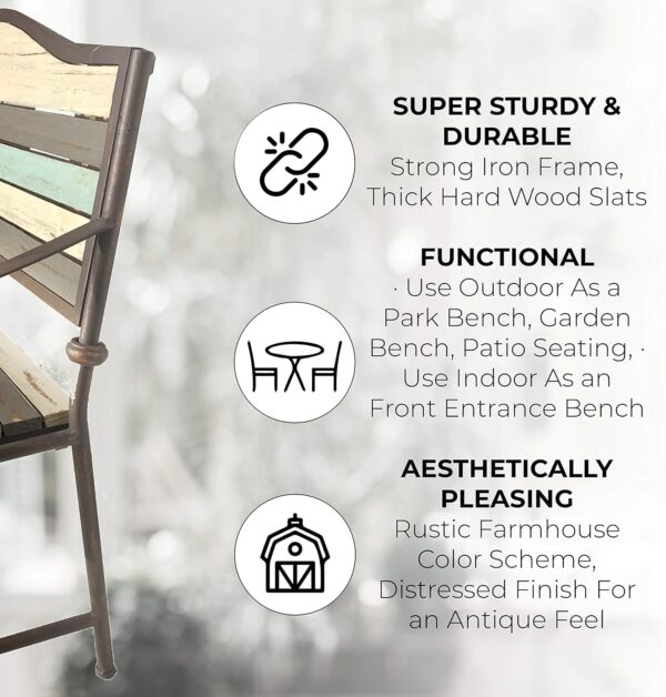 BACKYARD EXPRESSIONS PATIO · HOME · GARDEN 914811 45 Inch Patio, Garden, Porch Bench, Cast Iron Love Seat, Cream, Grey, Teal - Image 5