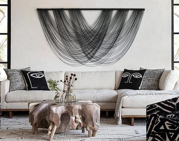 Flber Macrame Wall Hanging Black 59.00" W x 31.00" L Boho Wall Decor Large Boho Yarn Tapestry Living Room Bedroom Home Wall Décor - Image 2
