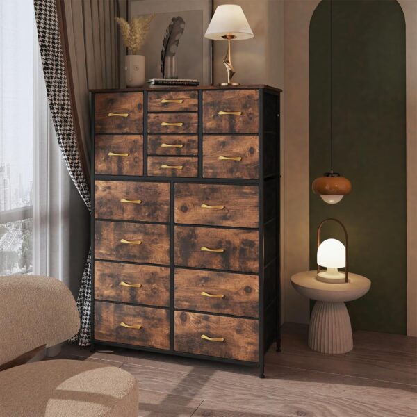 Finnhomy 16 Drawers Dresser for Bedroom, Tall Dressers & Chests of Drawers with Wood Top, Large Fabric Storage Dresser for Bedroom/Living Room/Entryway/Closet, 38" W x 11.8" D x 57.1" H, Rustic Brown - Image 4