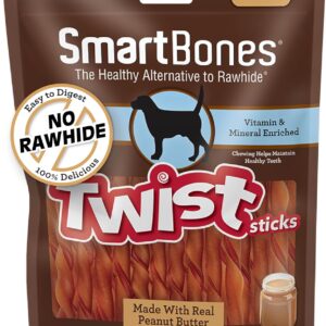 SmartBones Smart Twist Sticks With Peanut Butter 50 Count, Rawhide-Free Chews For Dogs, SBTT-02943, 50-count