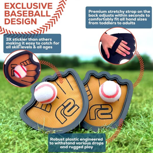 Toss and Catch Ball Set: Beginner Sticky Balls & Kids Baseball Training Glove Toy Paddle - Fun Baseball Games for Kids - Gifts for Boys & Girls - Velkro Ball and Catch Game - Outdoor Toy for Kids - Image 3