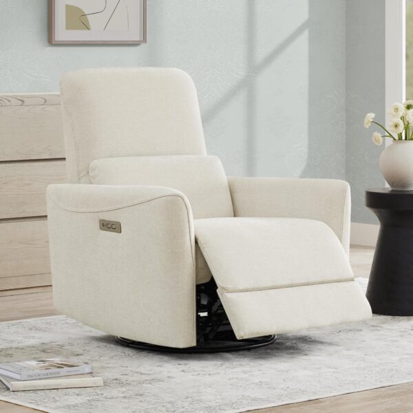 CHITA Power Recliner Chair Swivel Glider, FSC Certified Upholstered Living Room Nursery Reclining Sofa Chair with Lumbar Support, Linen - Image 2