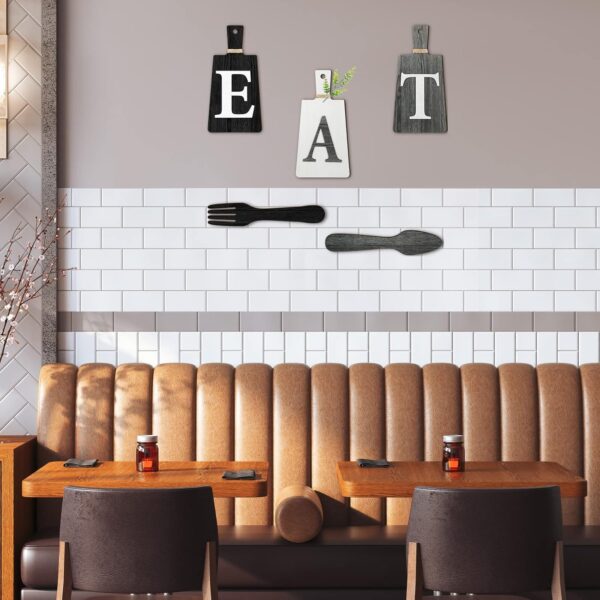 Jetec Cutting Board Eat Sign Set Hanging Art Kitchen Eat Sign Fork and Spoon Wall Decor Rustic Primitive Country Farmhouse Kitchen Decor for Kitchen and Home Decoration (Black, White, Gray) - Image 4