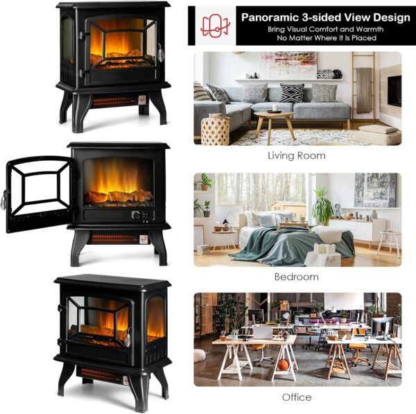 GOFLAME 20" Electric Fireplace Stove, Freestanding Fireplace Heater with Realistic Flame Effect and Adjustable Thermostat, Compact Stove Heater with Overheating Safety Protection, CSA Certified, 1400W - Image 6