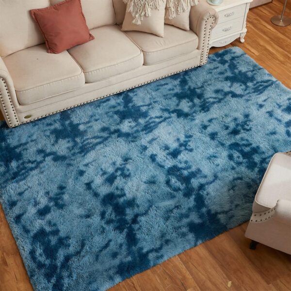 Arbosofe Area Rugs for Living Room Bedroom, 5X7 ft Tie Dyed Blue Fluffy Fuzzy Shag Small Carpet Soft Plush Furry Clearance Rug, Cute Rugs for Nursery, Playroom, Kids and Girls Room - Image 4