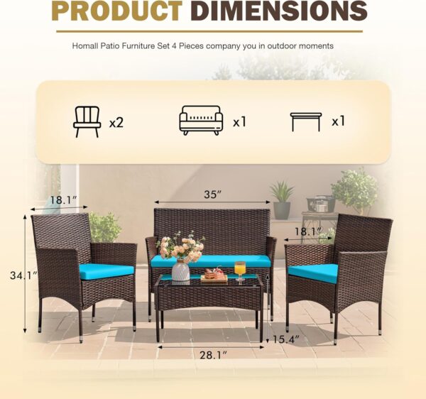 Homall 4 Pieces Patio Rattan Chair Wicker, Outdoor Indoor Use Backyard Porch Garden Poolside Balcony Furniture Sets (Blue) - Image 7