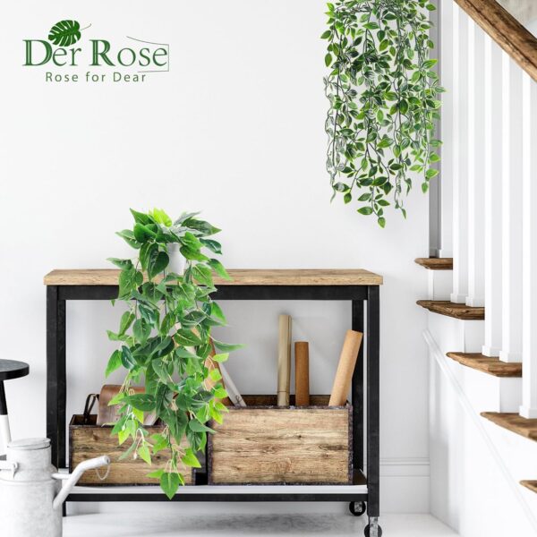 Der Rose 2 Pack Fake Plants Hanging Faux Potted Ivy Vine Artificial Plants Indoor for Room Bathroom Wall Shelf Outdoor Decor - Image 5