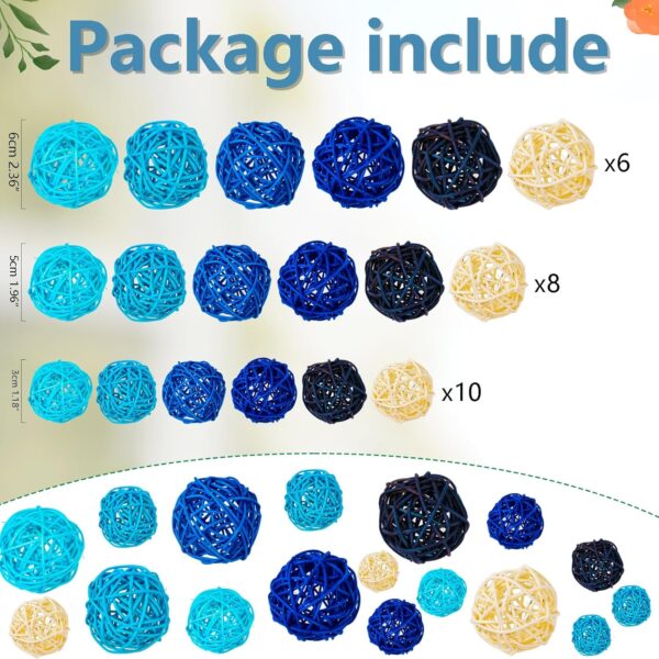 GuassLee Decorative Balls for Bowls Centerpiece, 24Pcs Blue Wicker Rattan Balls Vase Fillers Potpourri Bowl Filler for Home Bathroom Living Dining Room Table Decor DIY Craft, 3 Sizes - Image 3