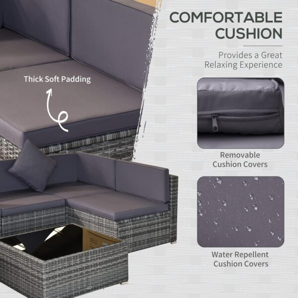 Outsunny 7-Piece Patio Furniture Sets Outdoor Wicker Conversation Sets All Weather PE Rattan Sectional Sofa Set with Cushions & Tempered Glass Desktop, Grey - Image 6