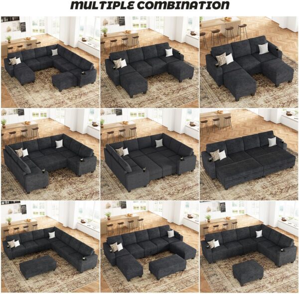 Belffin Chenille Modular Sectional Sofa. L Shaped Sectional Couch with Storage Ottoman.Convertible Corner Modular Couch for Living Room. Dark Gray Couch. - Image 6