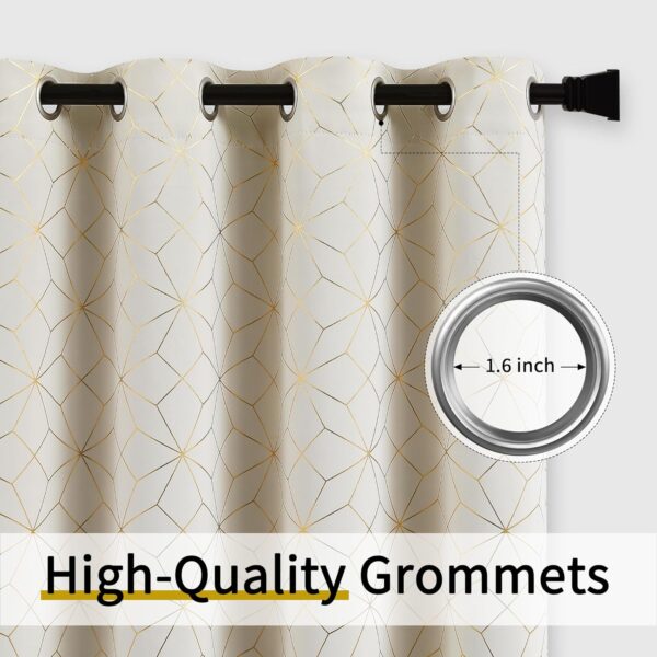 Beauoop 100% Blackout Curtains 84 Inches Long for Bedroom Living Room Moroccan Gold Patterned Drapes Thermal Insulated Grommet Top Window Treatment Panels Set of 2, Beige/Gold - Image 2