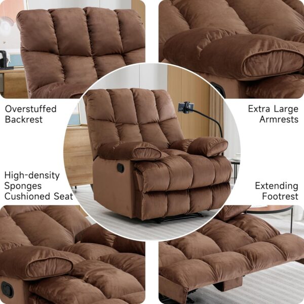 Oversized Recliner Chair, Big Mans Recliner Chairs for Adults 400LBS, Wide Recliners for Tall Man, Large Recliner Chair for Living Room, Brown - Image 4