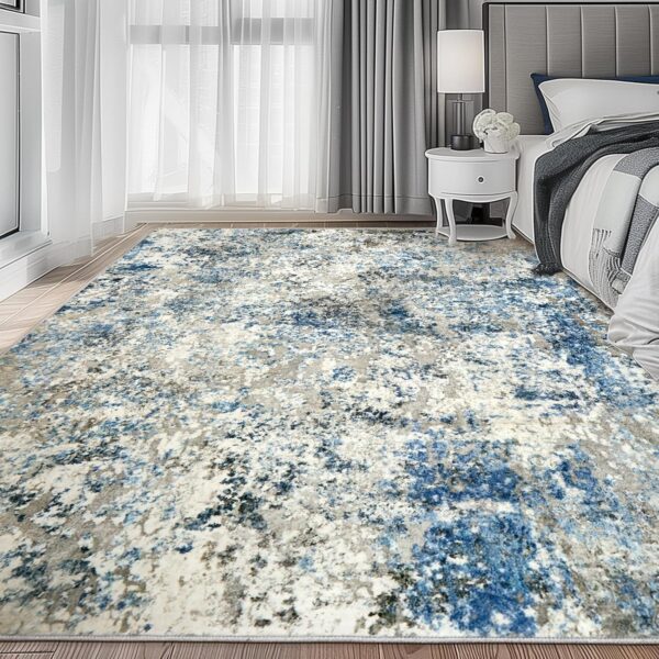 Area Rug Living Room Rugs - 6x9 Modern Abstract Large Soft Machine Washable Rug Stain Resistant Non Slip Faux Wool Low Pile Accent Carpet for Bedroom Dining Home Studio College Office - Grey/Blue - Image 6