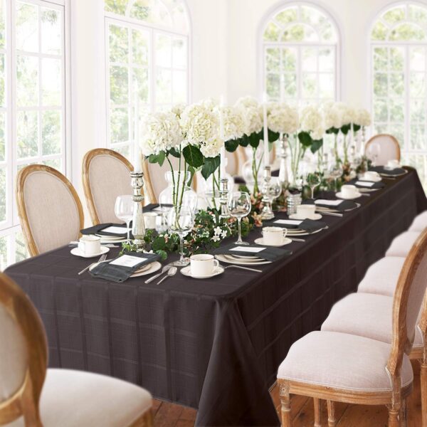 Newbridge 70 Inch Round Fabric Tablecloth, Elegance Plaid, 100% Polyester, No Iron Soil Resistant Dining Room, Party and Banquet Table Cover, Solid Textured, Black - Image 3