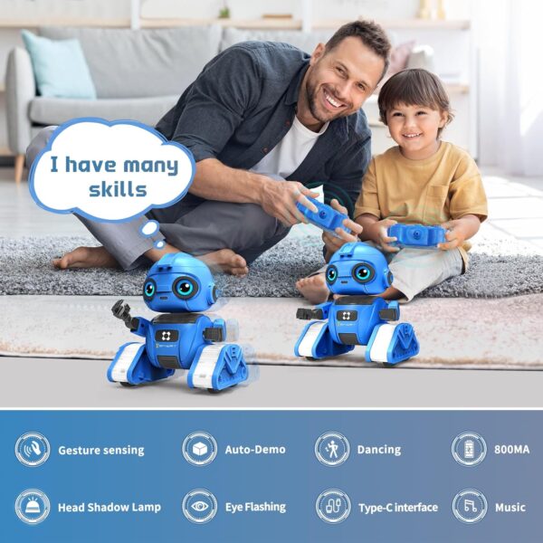Robot Toys for Boys and Girls, Rechargeable Remote Control Robot with Auto-Demonstration, Light Projection, Dance Moves, Music, and Gesture Sensing –Toy Robot Gifts for 3+ Boys and Girls (Blue) - Image 2