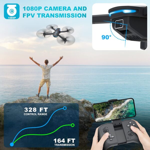 Drone with 1080P Camera for Beginners and Kids, Foldable Remote Control Quadcopter with Voice Control, Gestures Selfie, Altitude Hold, One Key Start, 3D Flips, 2 Batteries, Toy for Boys Girls - Image 5