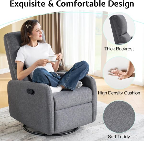 Jocisland Swivel Rocking Chair, Nursery Glider Recliner Chairs for Adults, Rocker for Living Room Bedroom, Comfy Upholstered Modern Nursing Reclining Single Sofa, Off-White Teddy - Image 5