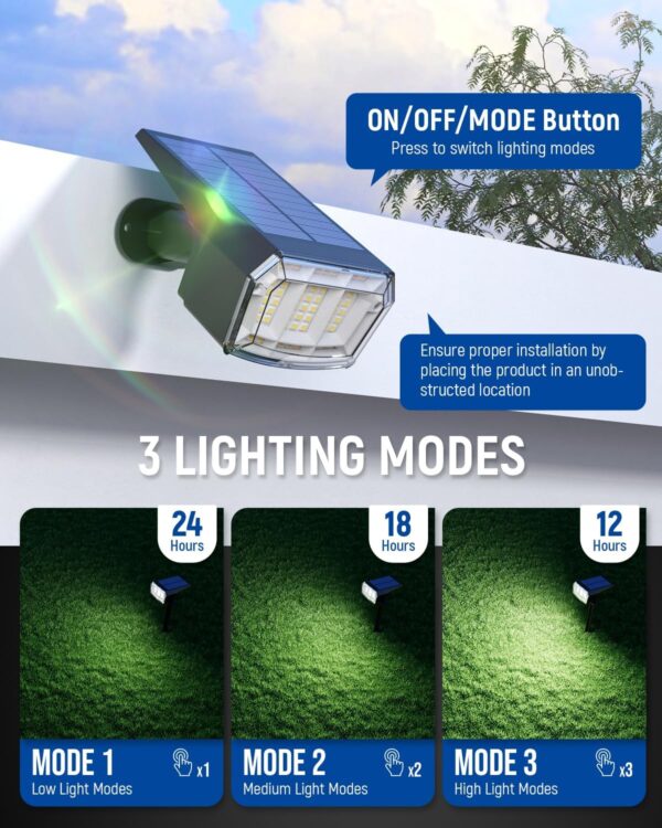 Solar Spot Lights Outdoor Waterproof 4 Pack IP65, 63 LED 3 Lighting Modes Spotlights for Yard Garden House Garage Pathway - Image 2