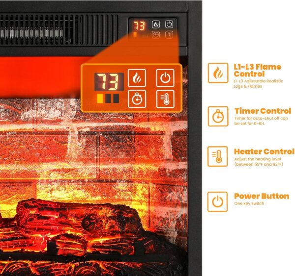 LGHM 44" Electric Fireplace with Mantel, Portable Freestanding Wood Stove Heater, Realistic 3D Dancing Flame Effect and Stacked Stone Surround, Remote Control Timer for Living Room, Bedroom - Image 6