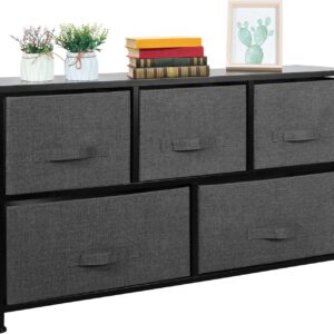 SUPER DEAL Wide Dresser for Bedroom, 5 Drawer Fabric Storage Organizer Chest Heavy Duty Steel Frame Wood Top for Kids Toys Livingroom Closet Nursery Hallway, Dark Grey