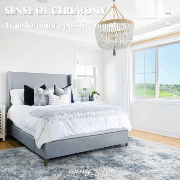 Modern Abstract Area Rug, 5x7 Washable Large Living Room Rugs for Bedroom, Soft Non Slip Contemporary Low Pile Indoor, Deerly 5x7 Rug for Kitchen Entryway Bathroom Bedroom Dining Room, Blue/Grey/White - Image 2