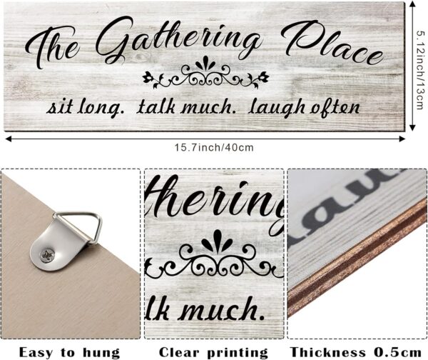 Jetec The Gathering Place Wooden Sign Rustic Farmhouse Home Decor Sign Kitchen Wall Sign Wooden Family Sign Wall Art Decor Sign for Dining Room Home Decor (White) - Image 2