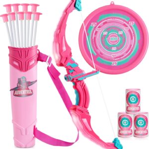 JOYIN Pink Bow and Arrow Set for Girls, LED Light Up Archery Toy Set with 9 Suction Cup Arrows, Target & Arrow Case, Christmas Indoor Outdoor Activity Toy for Kids Girls Ages 3-12