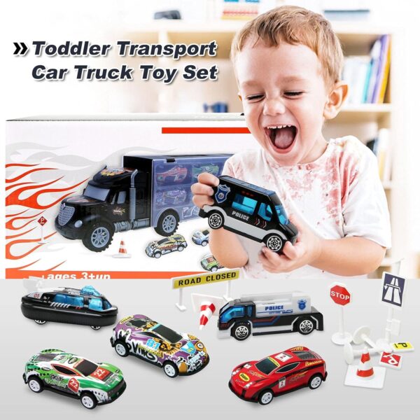Toddler Toys for 3-4 Year Old Boys,Large Transport Cars Carrier Set Truck Toys with 12 Die cast Vehicles Truck Toys Cars,Ideal Christmas Easter Gifts Toys for Kids Age 3-7 - Image 3