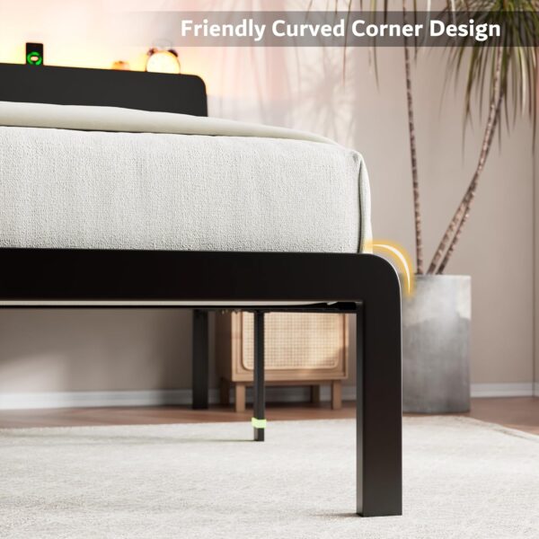 iPormis Queen Metal Bed Frame with LED Lights & Charging Station, Platform Bed with Ergonomic Storage Headboard, Steel Slats Supports, No Box Spring Needed, Noise-Free, Easy Assembly, Black - Image 6