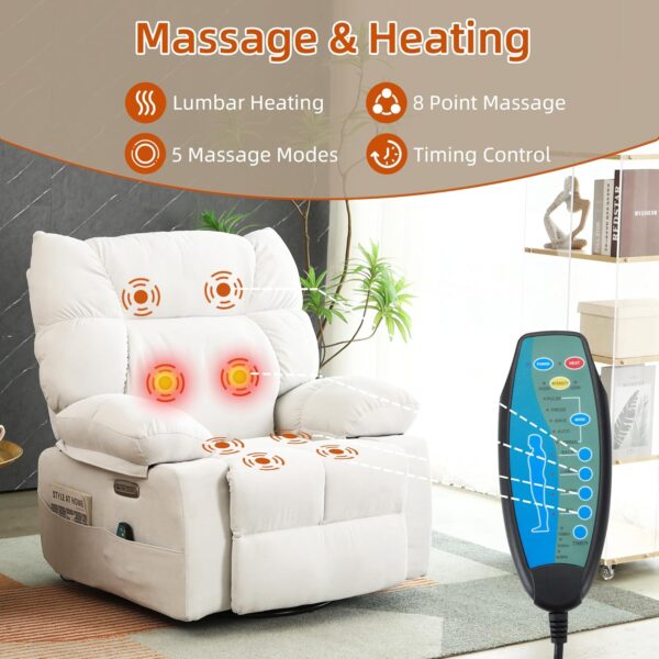 DYHOME 2024 New White Power Recliner Chair, Swivel Massage Rocking Recliner Chairs for Adults with Heated, USB & USB-C Ports, Modern Single Lounge Sofa for Living Room, Bedroom - Image 5
