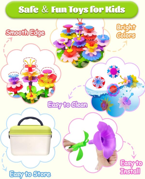Gojmzo Toys for 2 3 4 5 Year Old Girl Birthday Gifts, 150 PCS Flower Garden Building Toddler Girl Toys 2-3, Preschool Learning Activities Stem Building Toys for Kids Girls Age 4-5 - Image 4