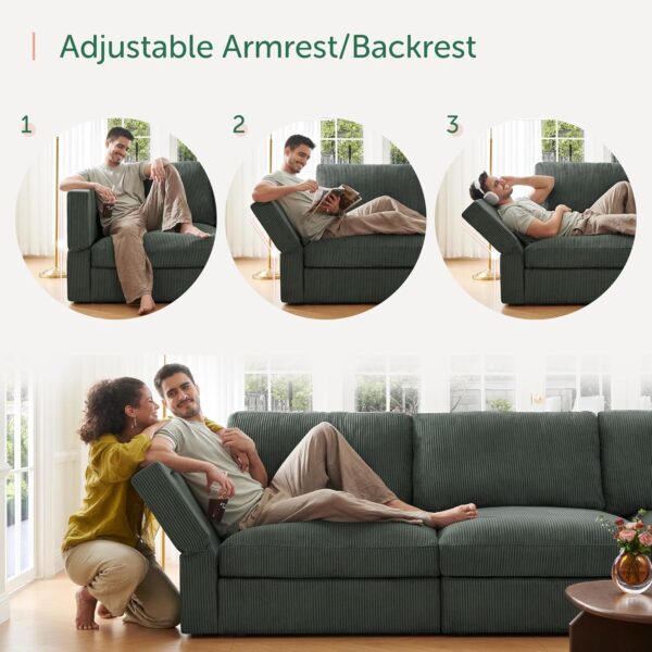 HONBAY Modular Sectional Couch with Storage Corduroy Sectional Sofa with Chaise U Shaped Sectional Couches for Living Room,Green - Image 5
