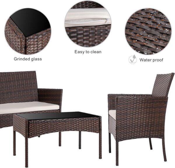Walsunny 4 Pieces Outdoor Patio Furniture Sets Rattan Chair Wicker Set,Outdoor Indoor Use Backyard Porch Garden Poolside Balcony Furniture（Brown） - Image 3