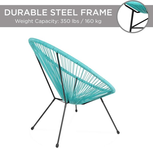 Best Choice Products 3-Piece Outdoor Acapulco All-Weather Patio Conversation Bistro Set w/Plastic Rope, Glass Top Table and 2 Chairs - Light Blue - Image 6