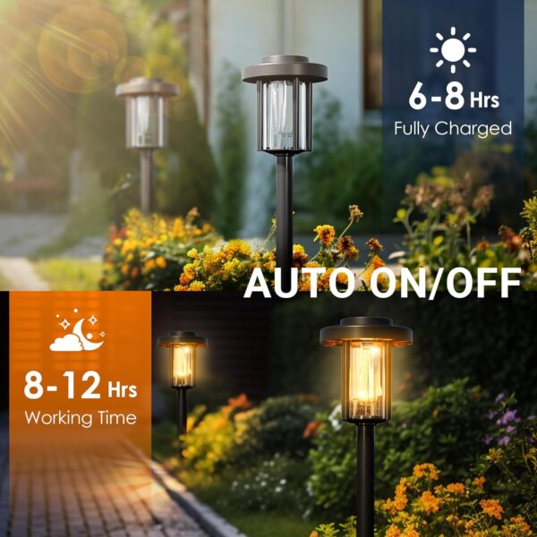 GIGALUMI Solar Pathway Lights, 8 Pack Garden Solar Outdoor Lights, IP65 Waterproof Landscape Lighting for Yard and Walkway, Solar Powered Garden Decor for Outside Patio Porch, Warm White - Image 7