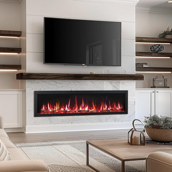 PuraFlame Bernice 72 Inch Smart Linear Electric Fireplace - Clean Hidden Vent Design, Flame with 9 Colors, Recessed in-Wall or Wall-Mount or Free Standing, Compatible with Alexa and Google Assistant - Image 2