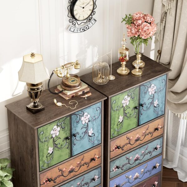 finetones 50’’ Tall Dresser, Boho Dresser Vintage Dresser with 4 Drawers and 2 Doors, Wood Dresser Chests of Drawers for Home, 16.1D x 23.6W x 50H Inch - Image 7