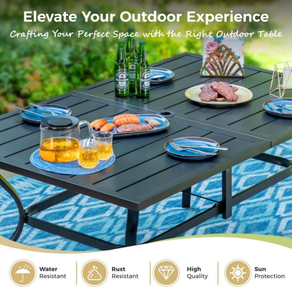 Outdoor Table and Chairs, Patio Dining Sets for 6 with Blue Chairs and Metal Rectangular Table for Deck Backyard Lawn Poolside - Image 2