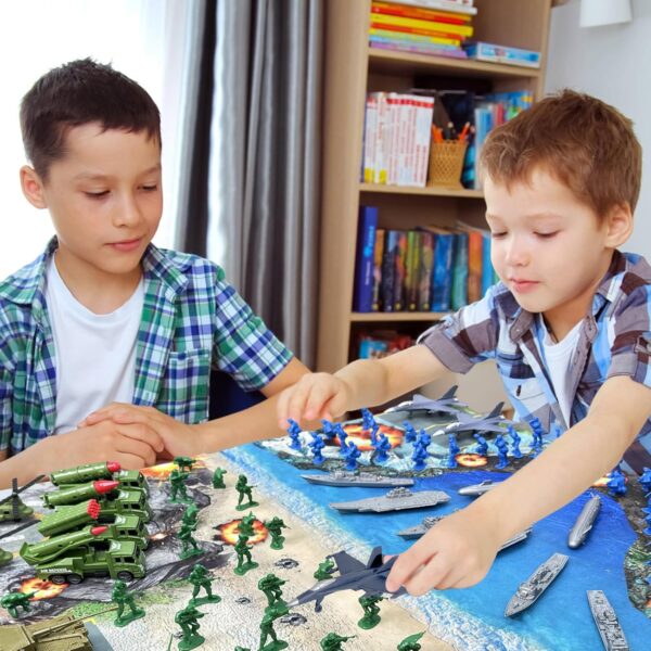 Army Men Playset - Large Set Including Army Men Action Figures, Battle Mat, Army and Navy Weapon Gear Accessories, Military Combat Toys, Army Toys for Boys Age 4-12 - Image 6