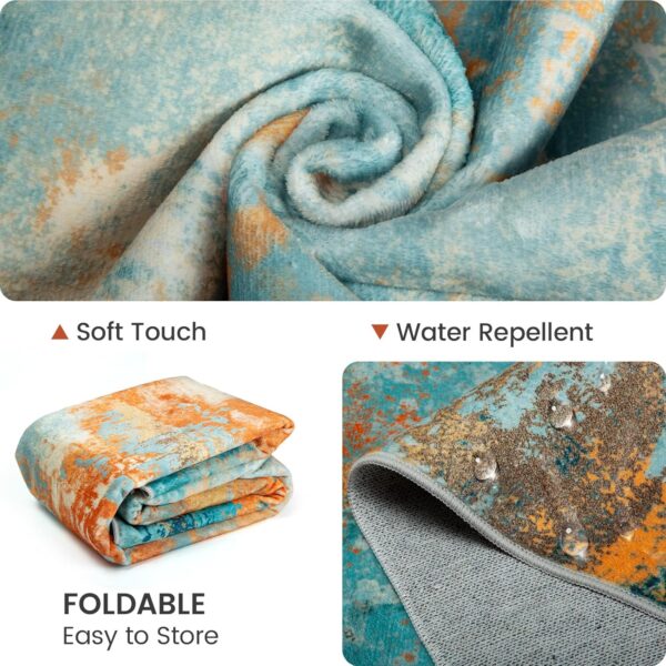Washable Rugs 5x7 - Modern Abstract Area Rugs for Living Room, Non Slip Low Pile Foldable Print Rug for Bedroom Dining Room Office Teal Orange - Image 4